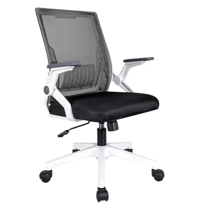 Ergonomic Office Chair with Flip-Up Arms, Small Desk Chair with Breathable Mesh Back, Home Office Desk Chair that Saves Space, Compact Swivel Computer Chair - color: White