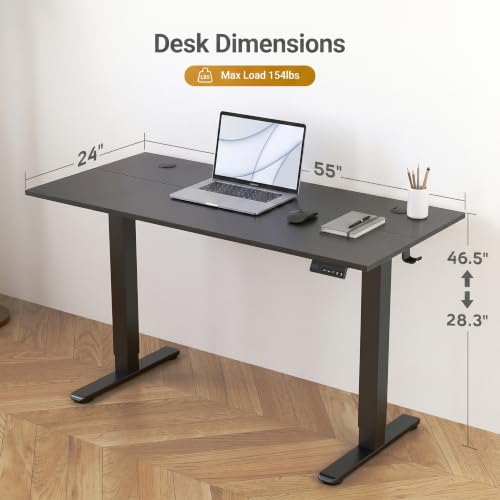 Claiks Electric Standing Desk, 55x24 Inch, Black - color: Black, size: 55 Inch