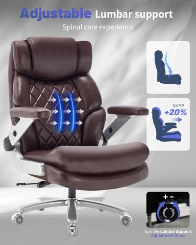 800LBS Big and Tall Office Chair for Heavy People, Heavy Duty Executive Chair with High Back, Extra Wide Seat and Adjustable Lumbar, Large Computer Desk Chair Comfortable for Home Office - color: Brown-1