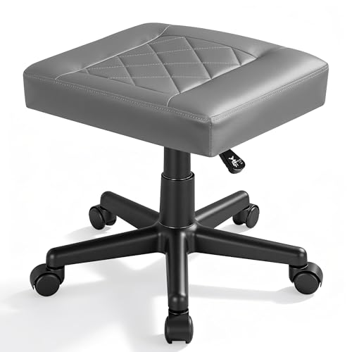 VECELO Under Desk Footrest, PU Ergonomic Foot Rest with Wheels, Comfort Padding, Height Adjustable for Relieving Leg Pain, Stiffness, and etc, Gray - color: Gray