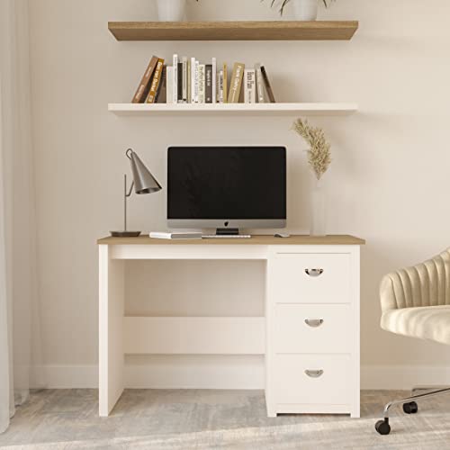 Lavish Home Computer Desk with 3-Drawer File Cabinet, White and Wood