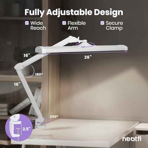 Neatfi Ultra 3,500 Lumens LED Desk Lamp w/Clamp, 26-Inch, Non-CCT (White) - color: White, size: 26-Inch Wide Shade