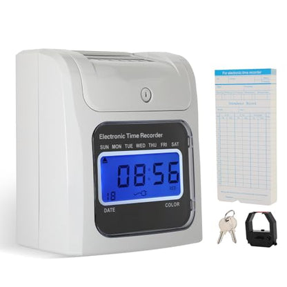 Time Clock for Employees Small Business, Auto-Align Punch Clock with 50 Time Cards, 2-Color Printing (Black/Red), Backlit LED Display, Attendance Machine for Office