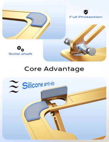 JCZT Adjustable Laptop Stand for Desk, Metal Foldable Laptop Riser, Gold | Ergonomic Portable Laptop Stand, Ventilated Cooling Computer Notebook Holder for MacBook Air Pro, All 10-16'' Laptops - color: Gold