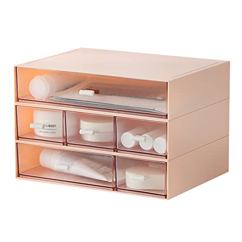 MILULUGO Desk Organizer with 6 Drawers, Makeup Organizer, Plastic Makeup Storage, Cosmetic Storage Organizer, Desk Storage Box, Bathroom Organization Boxes, Desktop Storage Box(Pink) - color: Pink