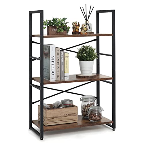 CAPHAUS 3 Tier Small Bookshelf, 24 Inch Width Free Standing Shelf, Bookcase Shelf Storage Organizer, Industrial Book Shelves for Home Office, Living Room, Rustic Oak Vintage Shelves & Metal Frame - color: Rustic, size: 3-Tier
