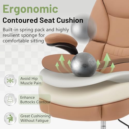 500LBS Drafting Chair, High Back Safer Standing Desk Chair, Executive Tall Office Chair with Flip-up Armrests, Upholstered PU Leather Task Chair, Ergonomic Seat with Adjustable Height&Foot Ring, Brown - color: Brown