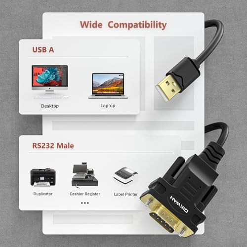 USB to RS232, USB Serial Adapter with FTDI Chipset,USB 2.0 to Male DB9 Serial Cable for Windows 11,10, 8, 7, Vista, XP, 2000, Linux and Mac OS(6ft)… - size: 6FT, style: USB-MALE