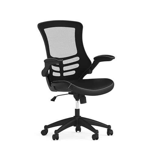 Flash Furniture Kelista Mid-Back Swivel Office Chair with Adjustable Seat Height, Ergonomic Mesh Desk Chair with LeatherSoft Seat, Black - color: Black Leathersoft/Mesh, size: Set of 1