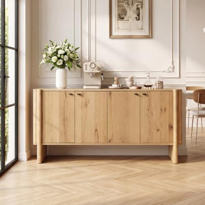 Ya-Home Modern Sideboard Buffet Cabinet with Storage, Accent Farmhouse Buffet Coffee Bar Cabinet with 4 Doors, Wooden Media Console Table Credenza for Living Room/Kitchen/Entryway, Natural - color: Natural
