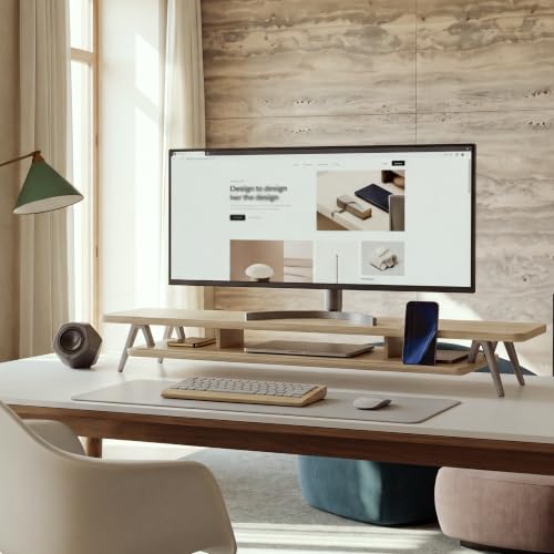 Fenge Dual Monitor Stand Riser, Wooden Desk Shelf with 2-Tier Storage - color: Oak, size: 47.2 Inch