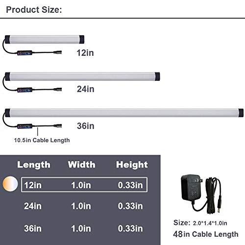 Dimmable Under Cabinet Lighting, Color Temperature Changing LED Light Bar, Daylight to Warm White Lights, Remote Control Lamp for Desk, Counter, Closet, Room, Shelf (12 Inch) - size: 12 Inch