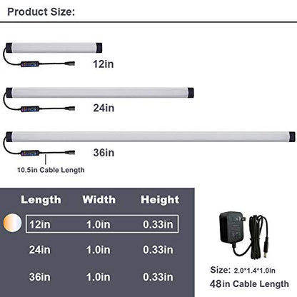 Dimmable Under Cabinet Lighting, Color Temperature Changing LED Light Bar, Daylight to Warm White Lights, Remote Control Lamp for Desk, Counter, Closet, Room, Shelf (12 Inch) - size: 12 Inch
