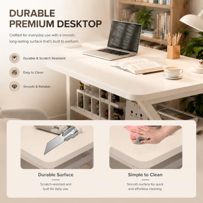Office Desk with Storage Shelf - 47.2" Computer Writing Desk - color: White, size: 47.2 x 19.7