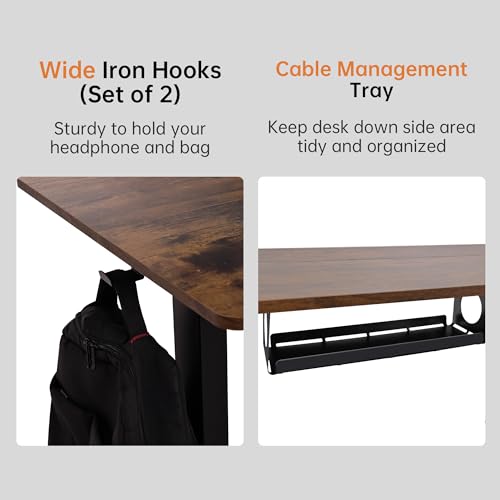 55"x 24" Standing Desk Height Adjustable Electric Home Office Desks | Powered Sit Stand Computer Stand up Rising Table with Two-Piece Top, 3 Memory Presets, Hooks, Cable Management| Brown - size: 55 inch