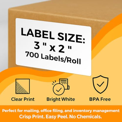 3" x 2" Direct Thermal Shipping Labels, 12 Rolls-700/Roll, 1" Core - size: 3" x 2" -12 Rolls ( 8400 Labels )