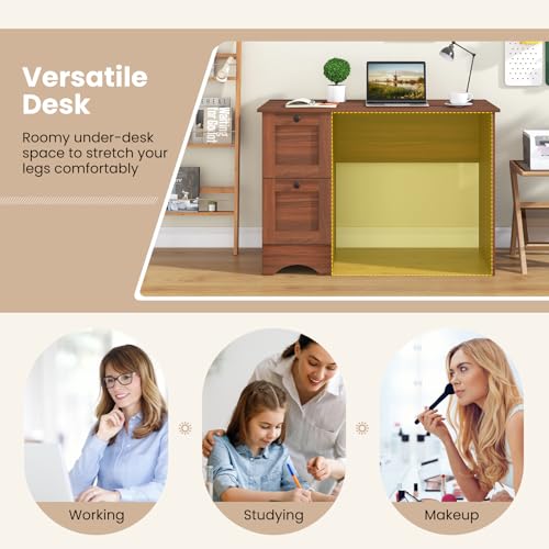 Tangkula Computer Desk with Drawers & Charging Station, Wooden Home Office Desk PC Laptop Notebook Desk, Compact Study Desk Writing Desk, Computer Workstation Ideal for Home & Office - color: Walnut