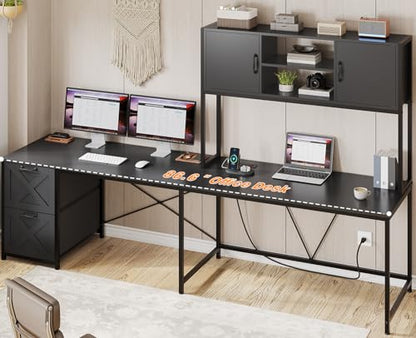 SEDETA Reversible L Shaped Corner Gaming Desk with Drawers, Led Lights - color: Black