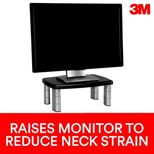 3M Adjustable Monitor Stand, Three Leg Segments, Simply Adjust Height from 1" to 5 7/8", Holds Up to 80 lbs, 11" Space Between Columns, Silver/Black (MS80B) - size: 11-Inch