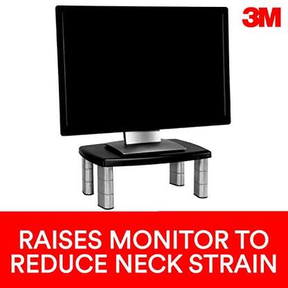 3M Adjustable Monitor Stand, Three Leg Segments, Simply Adjust Height from 1" to 5 7/8", Holds Up to 80 lbs, 11" Space Between Columns, Silver/Black (MS80B) - size: 11-Inch