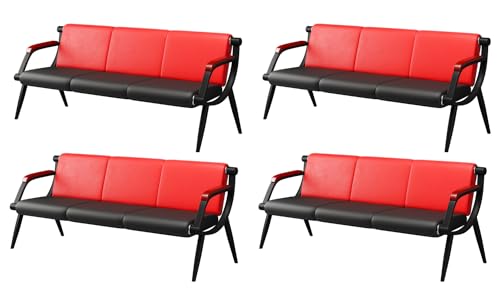 wonline Waiting Room Bench, Office Furniture Reception Chairs with Arms, Leather Chairs is Suitable for Clinic,Airport,Hospital,Barber,Salon,Bank-(Red&Black,4pcs) - color: Red&black, size: 4pcs*3-seat