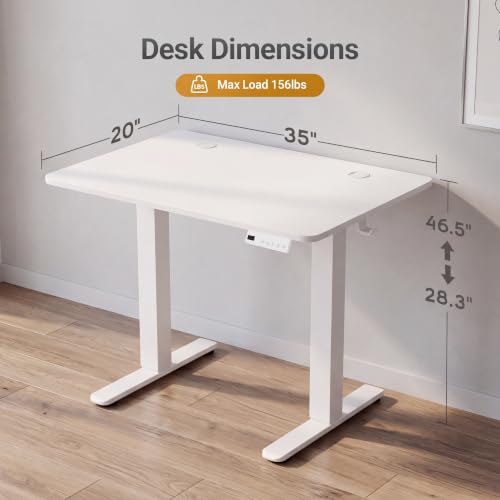 Claiks Electric Small Standing Desk, 35x20 Inch, White - color: White, size: 35 Inch