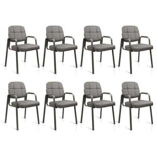 CLLATINA Waiting Room Chairs with Padded Arms Leather Guest Chair no Wheels for Office Reception and Conference Desk Gery, 8PK - color: Grey, size: 8 pack