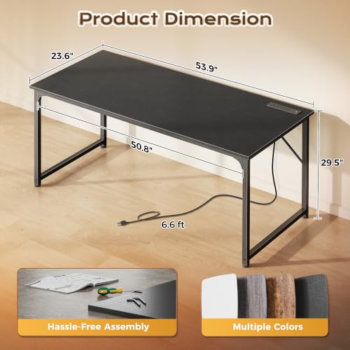 PRAISUN 54 X 24 Inch Deeper Desk with Power Outlets - color: Black, size: 53.9*23.6 inch