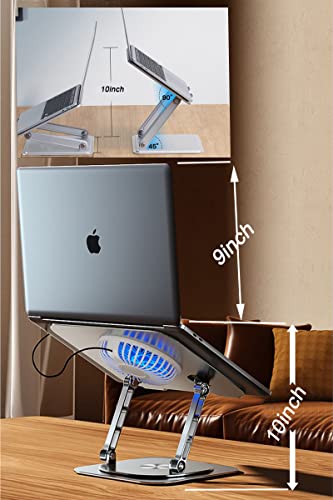Laptop Stand Fan with 360 Rotating Swivel Base, 10inch Riser Height Adjustable for Typing/Viewing/Presentation,Metal Ergonomic Strong Holder,for Heavy Notebook 12 14 15 17Inch MacBook