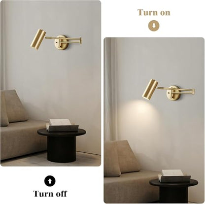 KCO Lighting Swing Arm Wall Sconces Reading Light Brushed Brass Wall Sconce Hardwired Gold Wall Light Fixtures Adjustable Wall Lamps for Bedroom Office Living Room - color: Gold-1