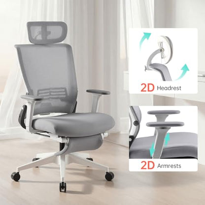 Ergonomic Foldable Office Chair with Footrest and Lumbar Support, Grey - color: Grey