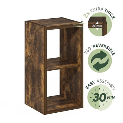 Furinno Cubicle 2-Cube Book Shelf, Extra Thick Frame Bookshelf, Amber Pine - color: Amber Pine, size: 2-Cube