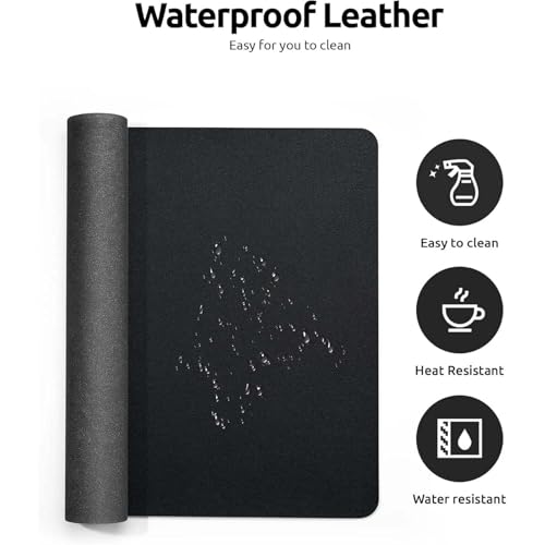 Desk Pad, Leather Non-Slip Laptop Computer Desk Keyboard Mat, Table Protector Blotter Mat, Large Mouse Pad (24" x 12")-Black - color: Black