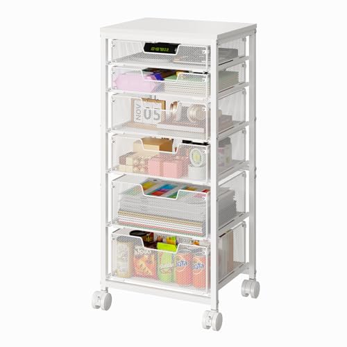 Sbanmao 6 Drawers Rolling Utility Cart, Rolling Storage Cart with Wooden Tabletop, Storage Drawer Cart on Lockable Wheels, Craft Cart for Bedroom, Classroom, Office, White - color: White, size: 6 Drawers