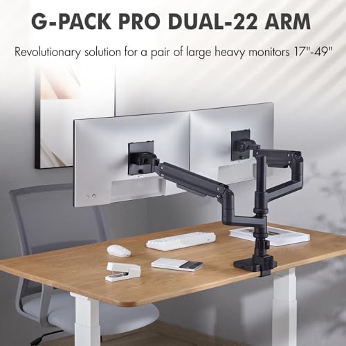 Dual Monitor Arm, 17-49 Inch, Holds 44 lbs Each
