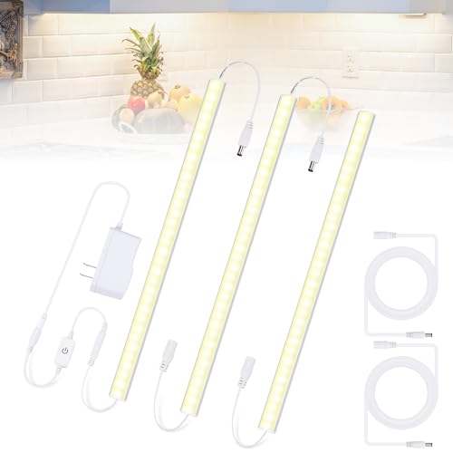 Under Cabinet Lights Plug in, 3 Pcs 12 Inch Thin Under Cabinet Lighting, Natural White Under Counter Lights for Kitchen, Dimmable LED Light Bar for Cabinet, Counter, Workbench, Desk - color: Natural White, size: 3*12 Inch - with Plug