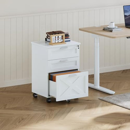 Garvee 3-Drawer Mobile File Cabinet with Lock, Under Desk Storage Drawer - color: White