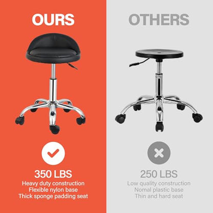 Rolling Stool with Wheels Swivel Salon Stool Adjustable Drafting Tattoo Office Chair for Massage Bar Kitchen Spa Shop with Thick Cushion (Black) - color: Black