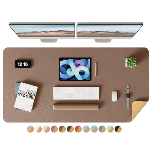 YSAGi Double-Sided Desk Pad, Leather Desk Mat, Eco Cork Desk Pad Protector,Large Mouse Pad,Waterproof Desk Blotter for Office/Home (Coffee+Cork, 47.2" x 23.6") - color: Coffee+cork, size: 47.2" x 23.6"