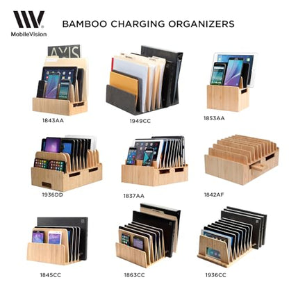MobileVision Bamboo Device Organizer for Smartphones, Tablets and Laptops, 10 Slots - color: 10 - Slot Stand