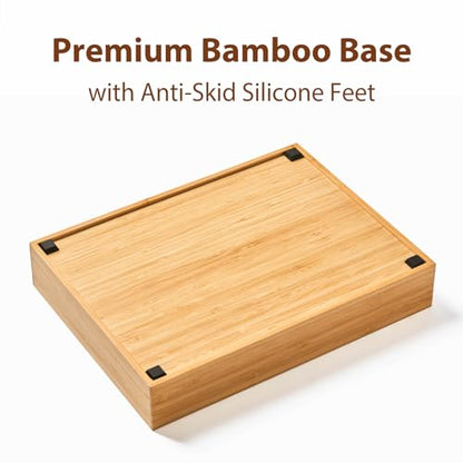 Umilife Bamboo Desk Drawer Organizer, Wood Junk Organizer Tray with Adjustable Dividers, Anti-Skip Storage Organization in Office Bathroom Drawer for Vanity, Makeup, 12" x 9" - size: 12"x9"