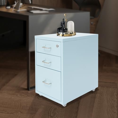 2 Drawer Vertical File Cabinet Mobile With Lock Vertical File Cabinet | Blue Sturdy Steel Storage Unit Equipped With Smooth Glide Drawers Lockable Rolling Wheels Space Saving Under Desk Design - color: Blue