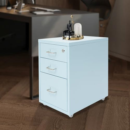 2 Drawer Vertical File Cabinet Mobile With Lock Vertical File Cabinet | Blue Sturdy Steel Storage Unit Equipped With Smooth Glide Drawers Lockable Rolling Wheels Space Saving Under Desk Design - color: Blue