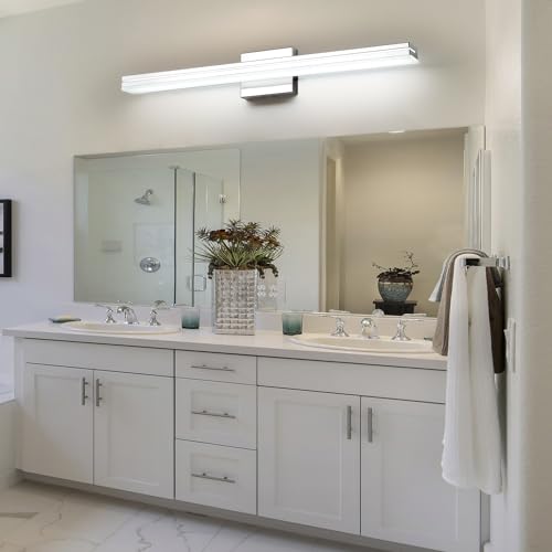 SineRise LED Modern Bathroom Vanity Light Bar (32-Inch, 3000K/4000K/6000K), Chrome Dimmable Modern Acrylic Bathroom Wall Lighting Fixtures Over Mirror - color: Chrome, size: 32-Inch