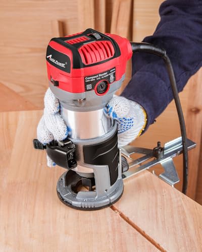 AVID POWER 6.5 Amp 1.25 HP Compact Router Tools for Woodworking, Fixed Base Wood Router with Trim Router Bits, 6 Variable Speeds, Edge Guide, Roller Guide, Dust Hood (Red, 65mm) - color: Red