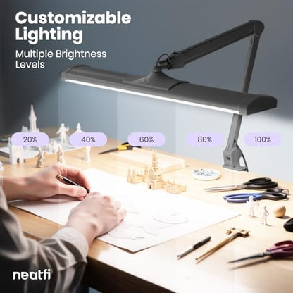 Neatfi Ultra 3,500 Lumens LED Desk Lamp w/Clamp, 26-Inch, Non-CCT (Silver) - color: Silver, size: 26-Inch Wide Shade
