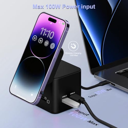 USB C Laptop Docking Station, 9 in 1 Hub with MagSafe Charger Stand, Black - color: Black