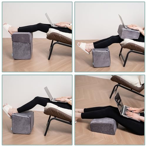 3 Adjustable Heights Foot Rest for Under Desk at Work - Ergonomic High Density Foam Footrest with Washable Cover, Foot Stools for Office, Home, Gaming (Grey)