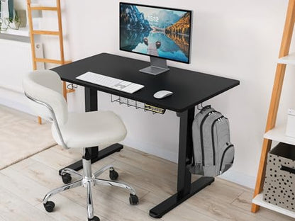 SHW 40 x 22 Electric Height Adjustable Sit to Stand Desk, Black | with Hanging Hooks and Cable Management, Black Frame and Black Top - color: Black, size: 40-Inch