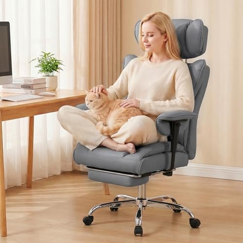 DUMOS Big and Tall Home Office Desk Chair, Executive Chair with Footrest - color: Grey, size: Adjustable Armrest